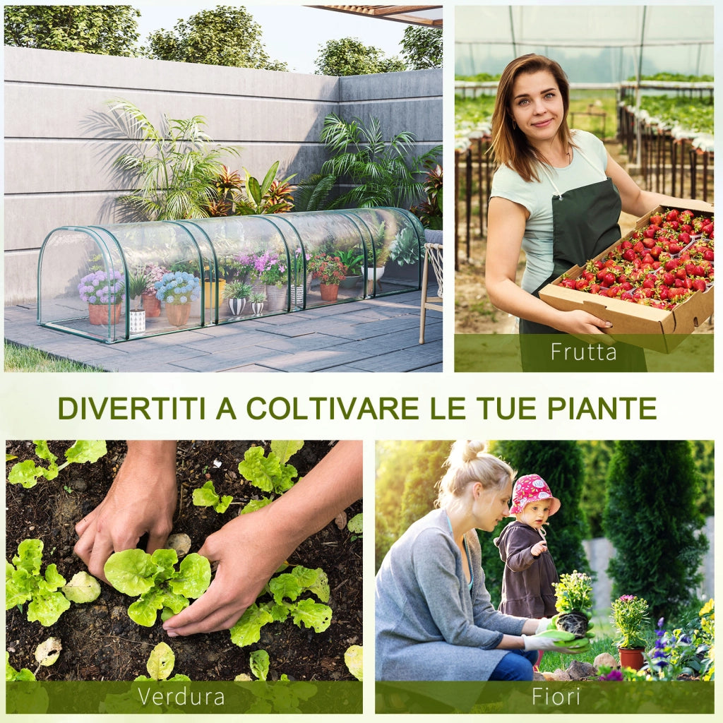 Serra a Tunnel Giardino ¨C Xylo ¨C Acciaio PVC Impermeabile Anti UV 4 Porte 395x100x80cm