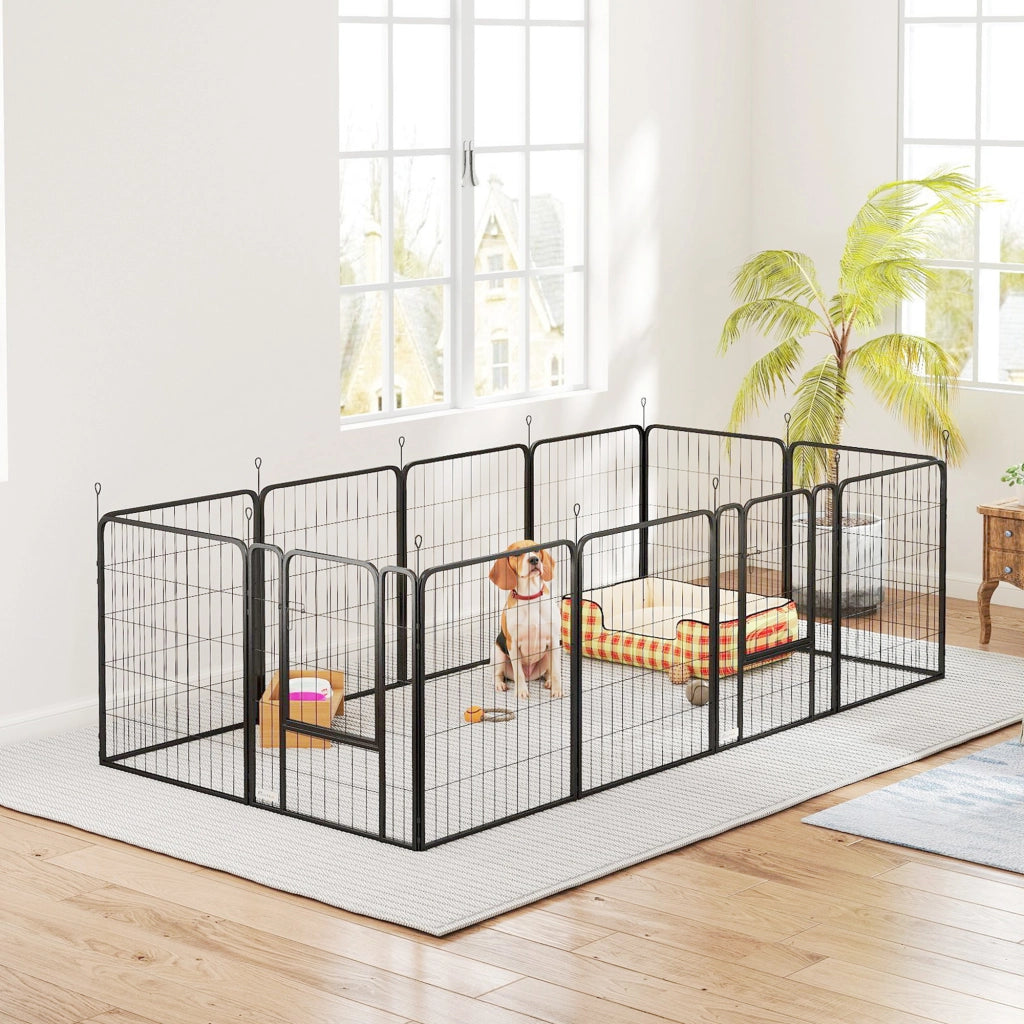 Recinto per cani 12 panelli ¨C zephmum ¨C modulabile pieghevole 68x80 nero