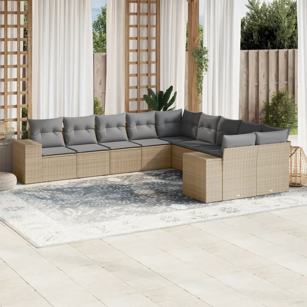 Set Divano da Giardino 10 pz con Cuscini Beige in Polyrattan 3223108