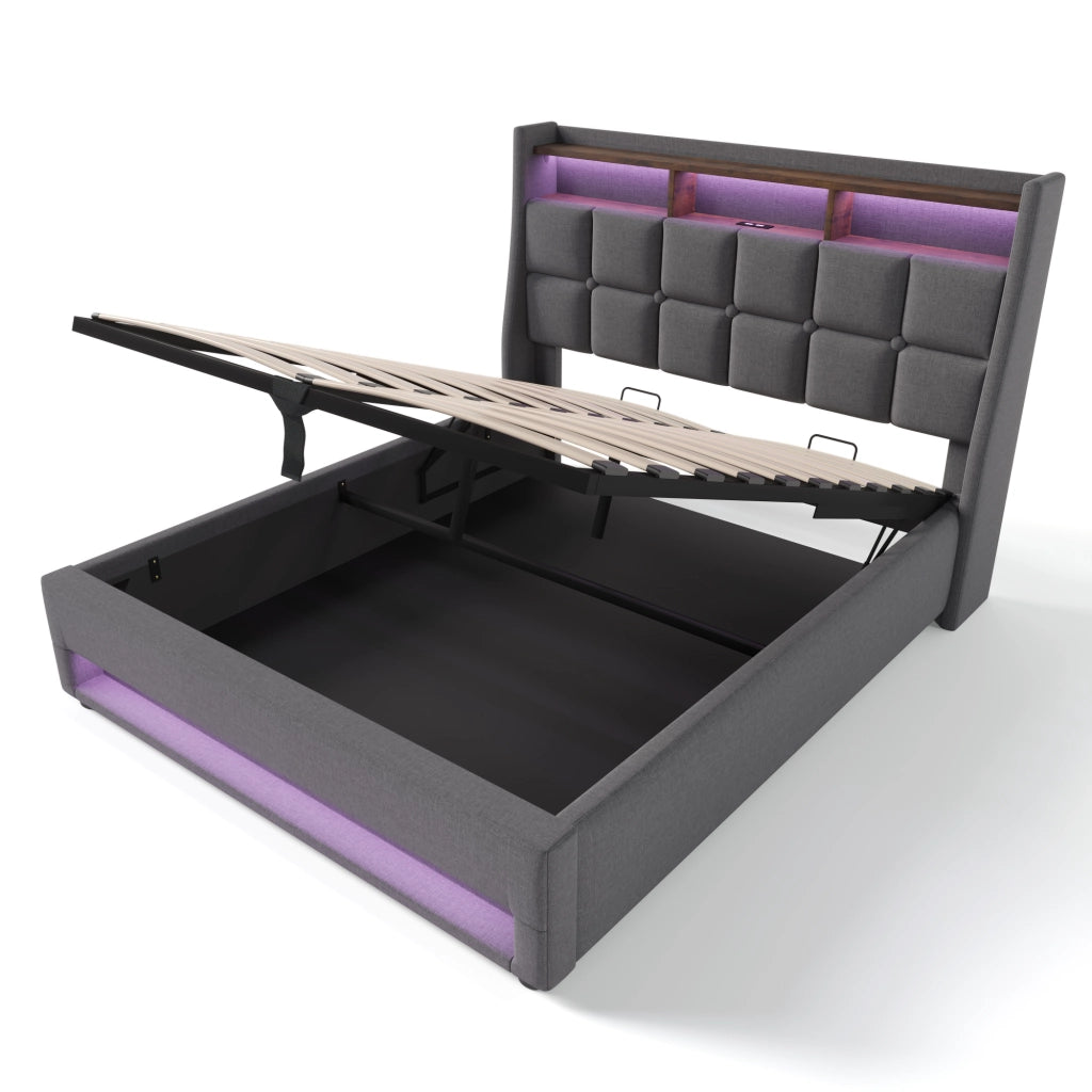 Letto doppio imbottito; 180x200cm; con LED e USB; telaio in tessuto di lino