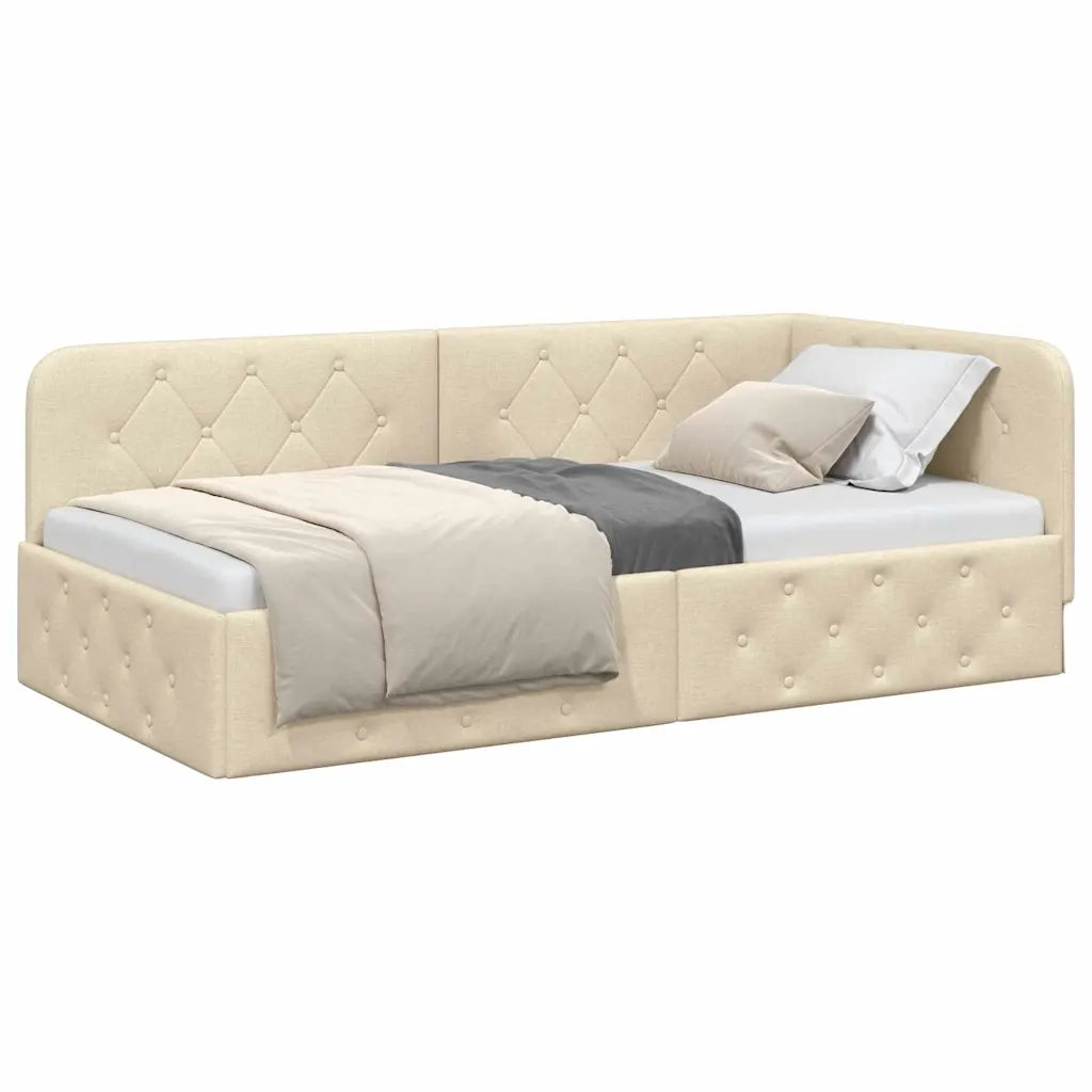 Cornice del letto ad angolo Crema 90 x 200 cm Tessuto 42016501