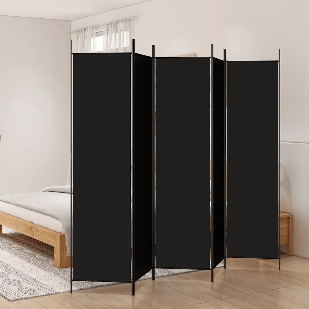 Divisorio Ambienti | Divider per stanze | Paravento 5 Pannelli Nero 250x200 cm Tessuto