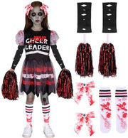 Costume da Cheerleader per Bambine con Piume - Halloween - Fatto di Poliestere - Compreso Pompoms - Abito Horror Moderno