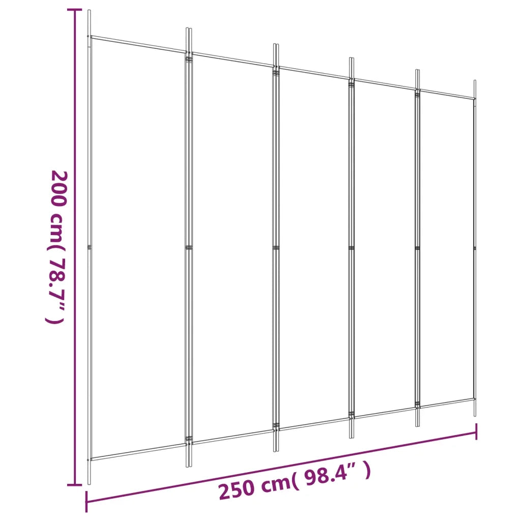 Divisorio Ambienti | Divider per stanze | Paravento a 5 Pannelli Bianco 250x200 cm Tessuto