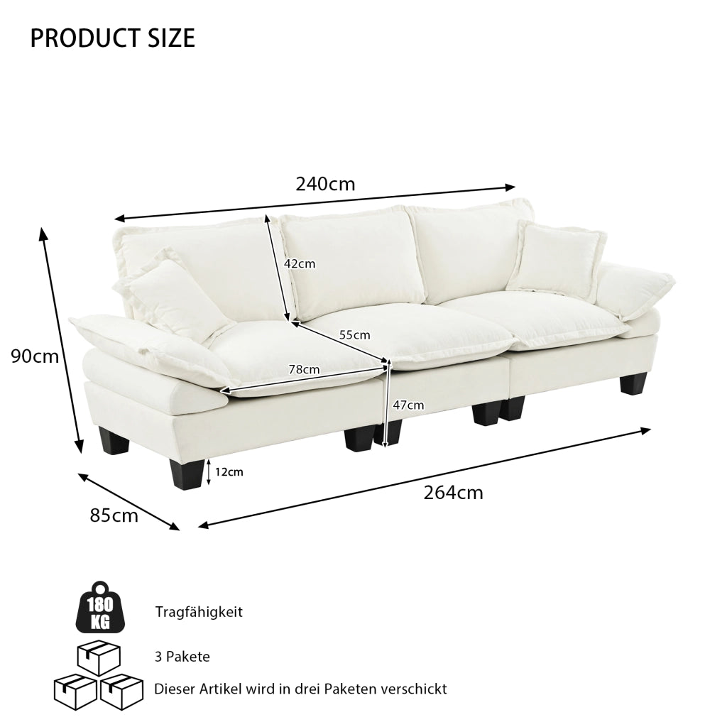 Divano 3 Posti in Chenille con Braccioli Curvi ¨C MINIMAL ¨C Beige