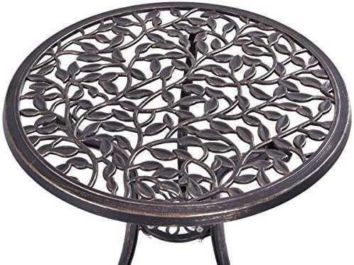 Tavolo da Giardino con Sedie in Fusione di Alluminio, Mobili da Esterno con 1 Tavolino Rotondo e 2 Sedie, Ideale per Balcone, Piscina, Cortile e Giardino