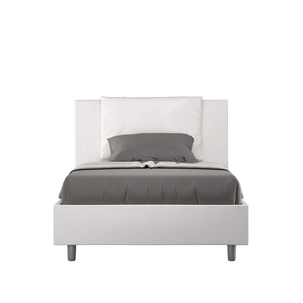 BS COM Letto una piazza e mezza senza rete imbottito 120x200 similpelle bianco