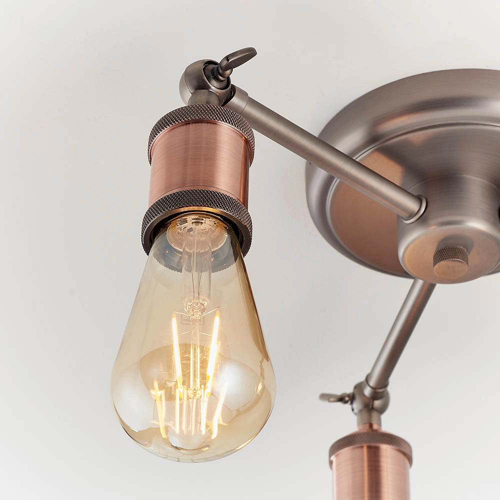 Plafoniera industriale rame anticato 3 luci E27 Endon