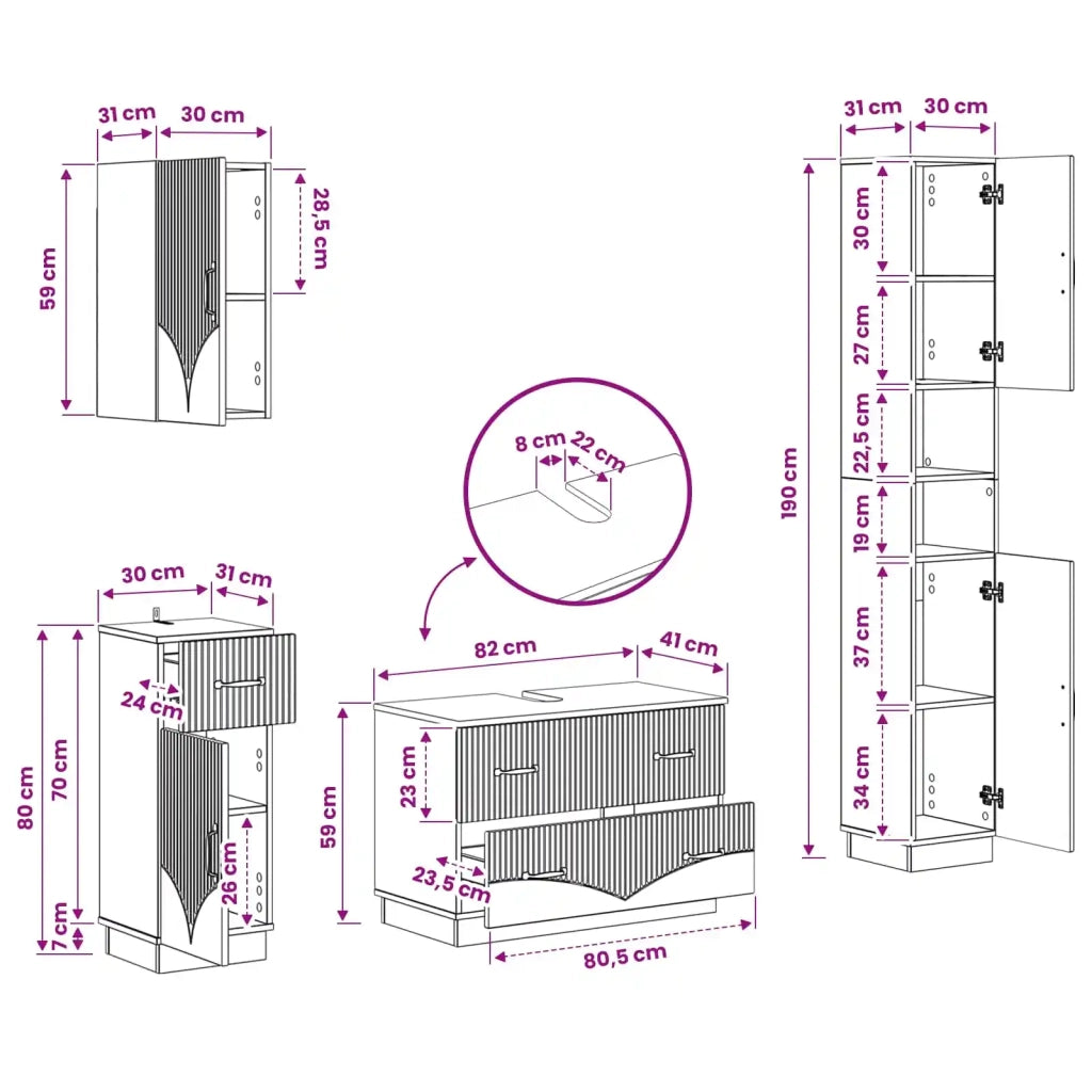 Set di Mobili da Bagno da 4 Pezzi HOORN Nero 3417955