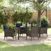 Set da Pranzo per Giardino con cuscino 5 pcs Grigio polyrattan