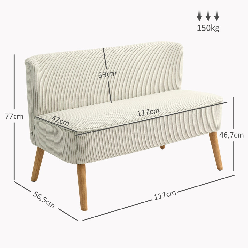 DIVANO 2 posti 117x56,5x77 cm Legno e tessuto Cream White