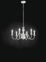 Lampadario a Sospensione in Metallo Verniciato Bianco, Attacco 6xE14 Max 40W, Design Moderno e Regolabile, Diametro 67 cm - Perenz