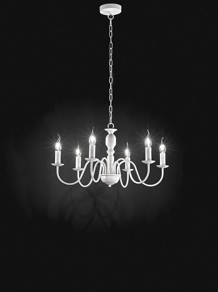 Lampadario a Sospensione in Metallo Verniciato Bianco, Attacco 6xE14 Max 40W, Design Moderno e Regolabile, Diametro 67 cm - Perenz