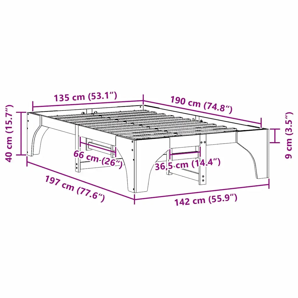 Letto matrimoniale | Letto per adulti | Struttura del letto Marrone 135 x 190 cm Pino massello
