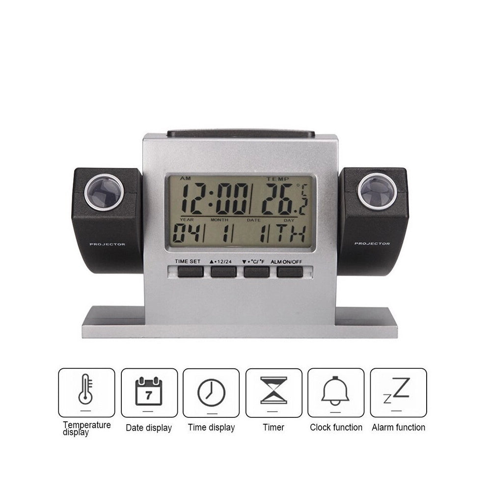 Trade Shop - Sveglia Orologio A Proiezione Ora Temperatura Schermo Lcd Data Gradi Proiettore -