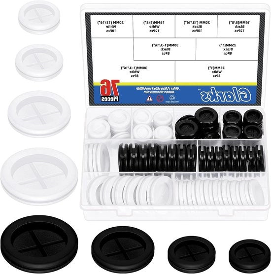 Set di Gromma in Gomma - 16mm, 20mm, 25mm, 30mm - Nero e Bianco