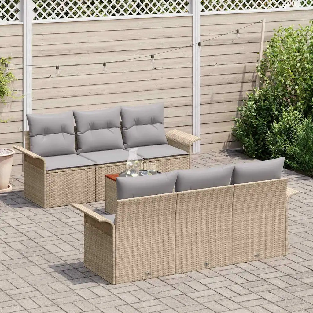 Set Divano da Giardino con cuscino 7 pcs Beige polyrattan 3347273