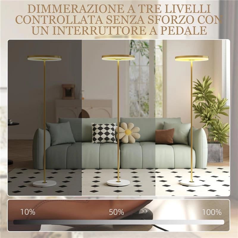 LAMPADA DA TERRA MODERNA CON LUCE DIMMERABILE CON INTERRUTTORE A PEDALE E 3 LUMINOSITÓ, ORO