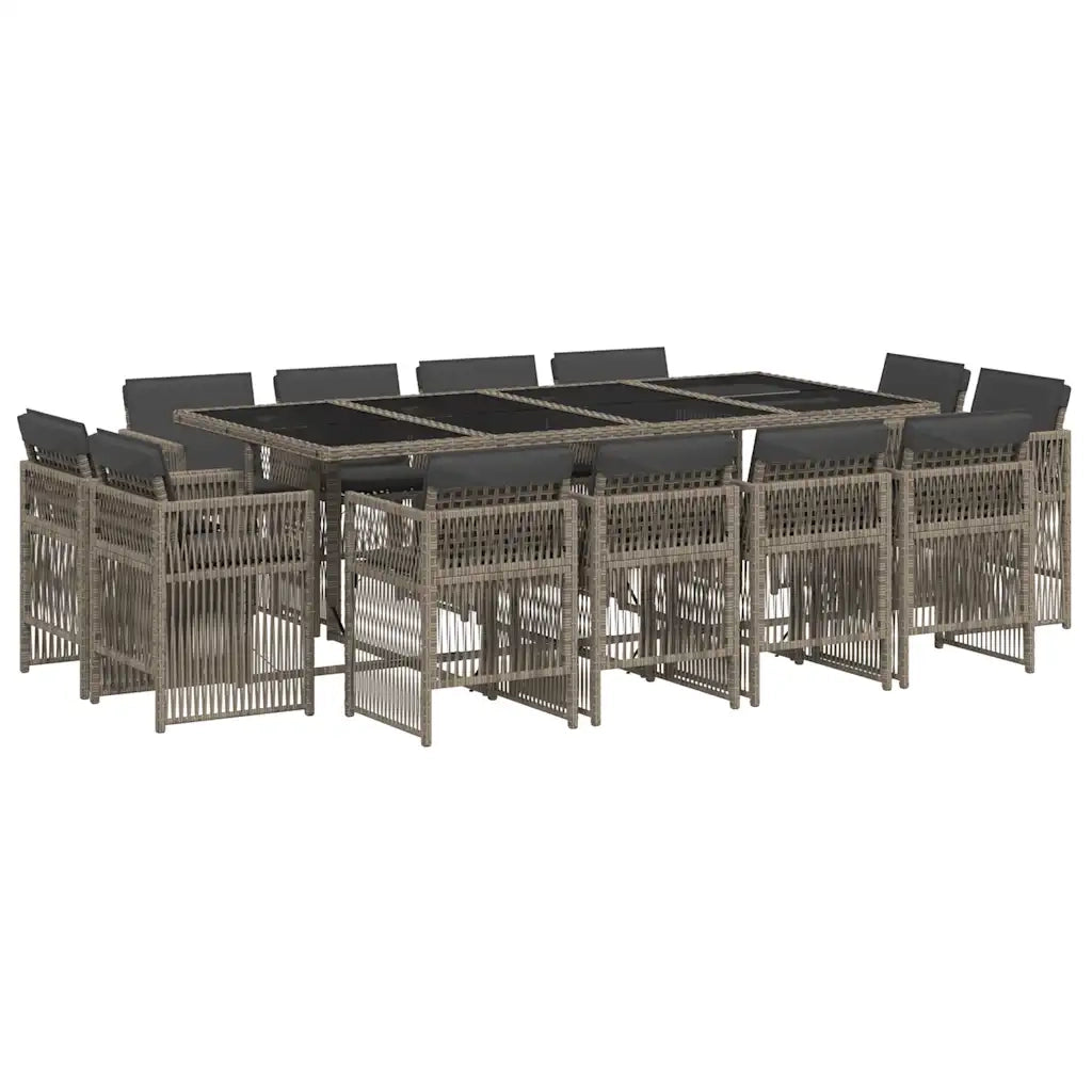 Set da Pranzo da Giardino 13pz con Cuscini Grigio in Polyrattan 3211040