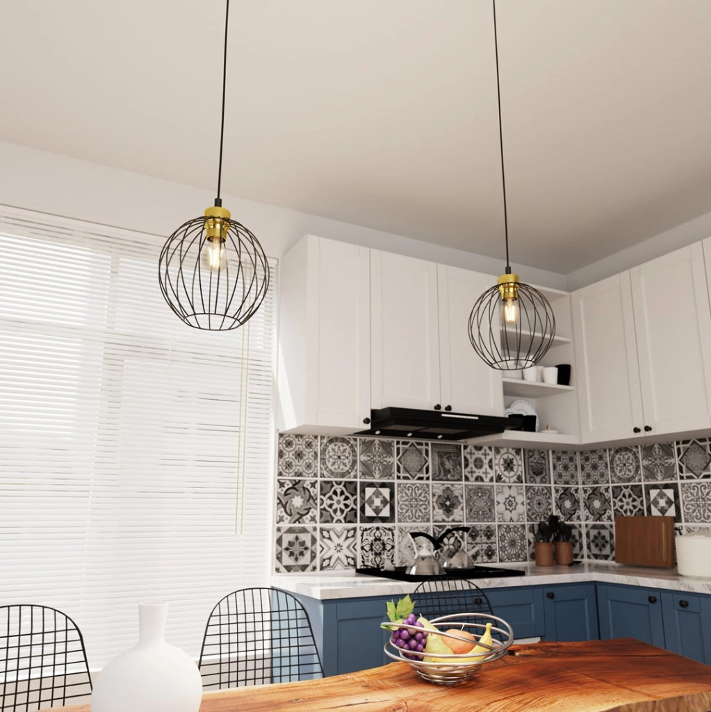 Lampada a sospensione loft nera-oro Nando sfera E27