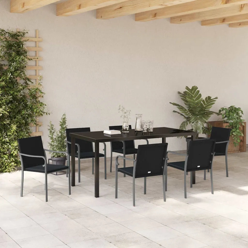 Set da Pranzo per Giardino 7 pcs Nero e Grigio Rattan in PE