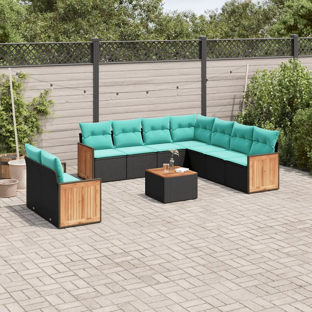 Set Divani da Giardino 10 pz con Cuscini Nero in Polyrattan 3227786