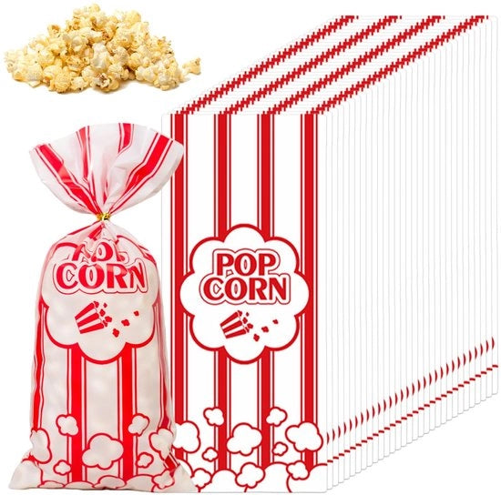 Confezioni di Popcorn 300 pezzi - 12,5 x 27,5 cm - Sacchetti di Carta Rossa - Sacchetti per Dolci - Confezioni di Snack per Feste - Materiale OPP di Alta Qualità - Sacchetti per Dolci