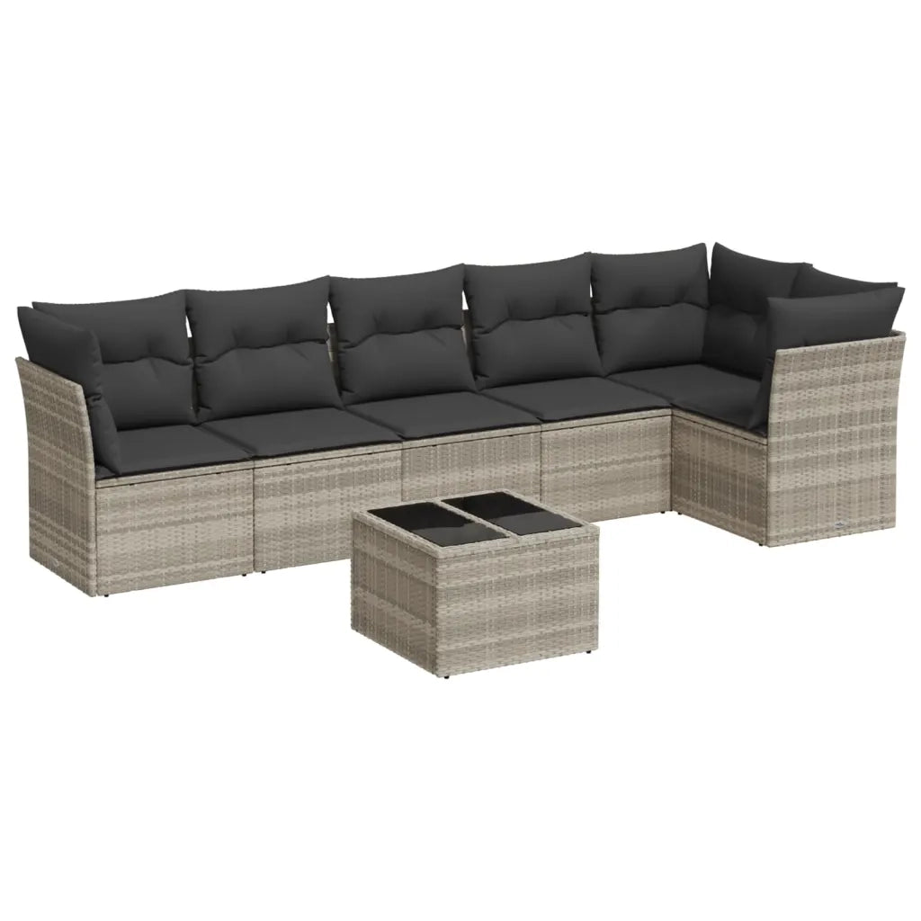 Set Divani da Giardino 7pz con Cuscini Grigio Chiaro Polyrattan 3249511