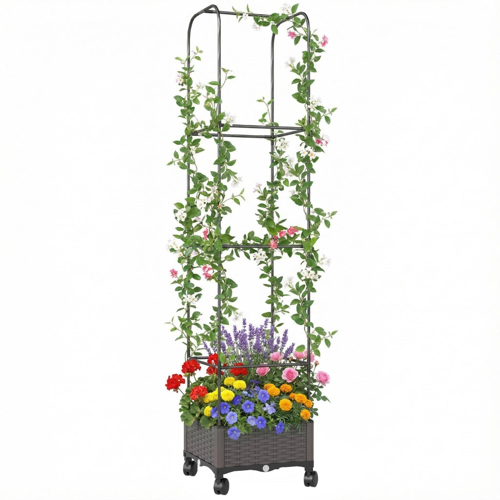Fioriera Rialzata con Traliccio ¨C Minimal ¨C Nero, Metallo, PE, PP, 185 cm