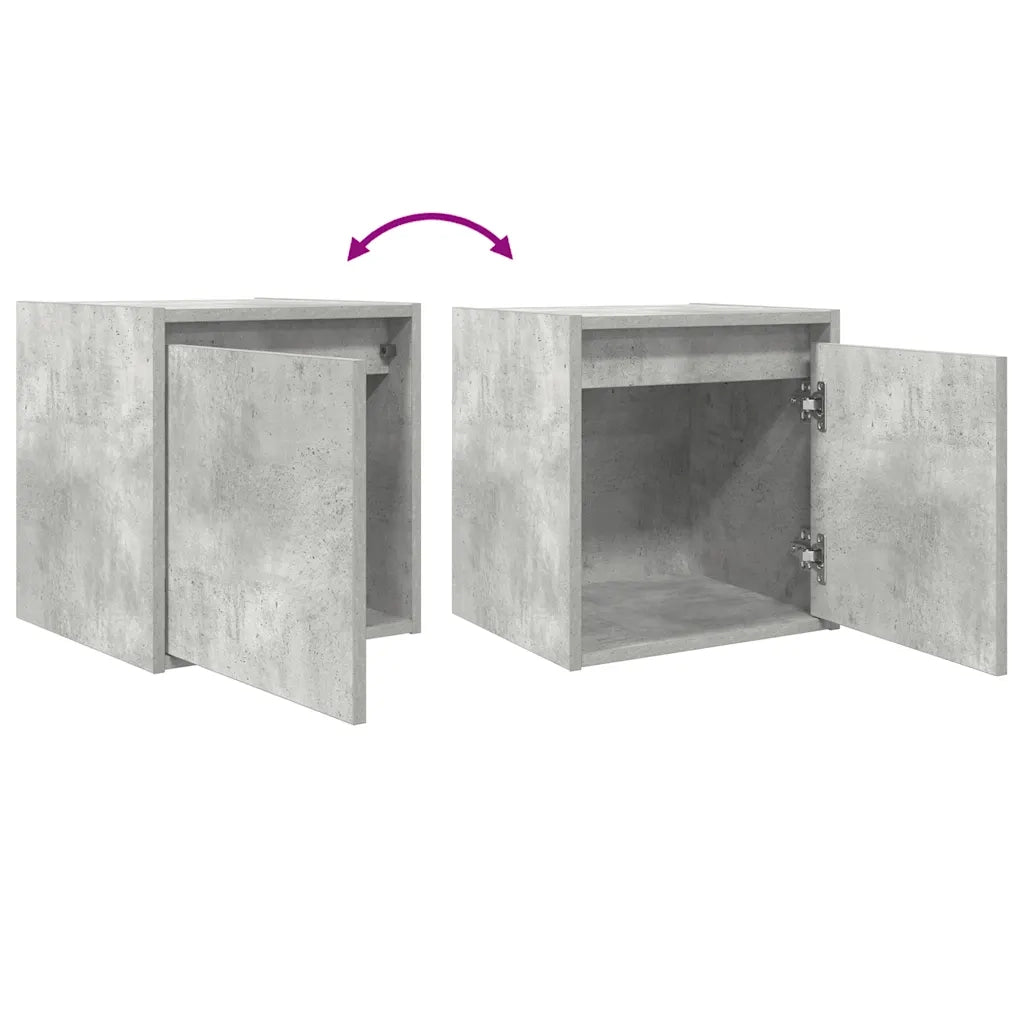 Set di 2 Comodini | Armadio da Notte | Mobiletto da notte a Muro Grigio Cemento 38x34x40 cm
