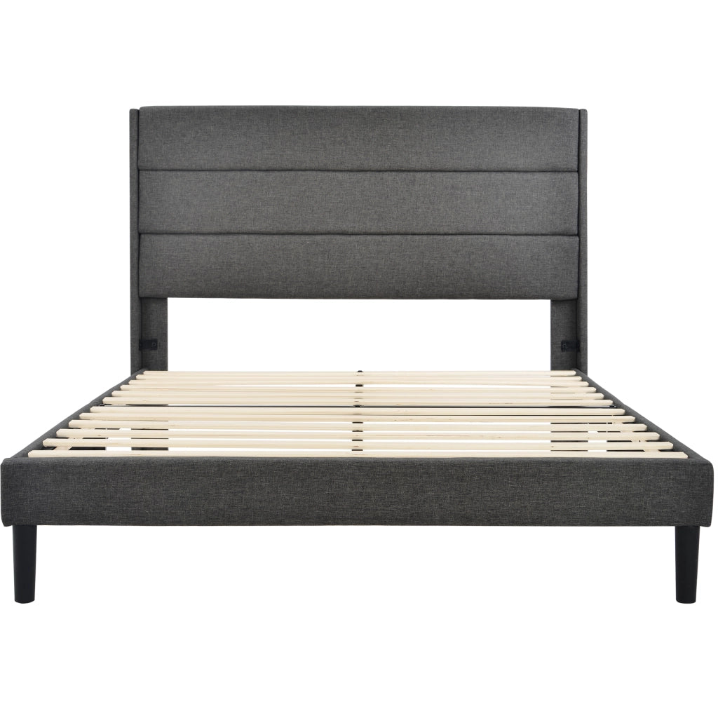 LETTO Imbottito 140x200 cm Tessuto Lino Grigio con rete a doghe e testiera