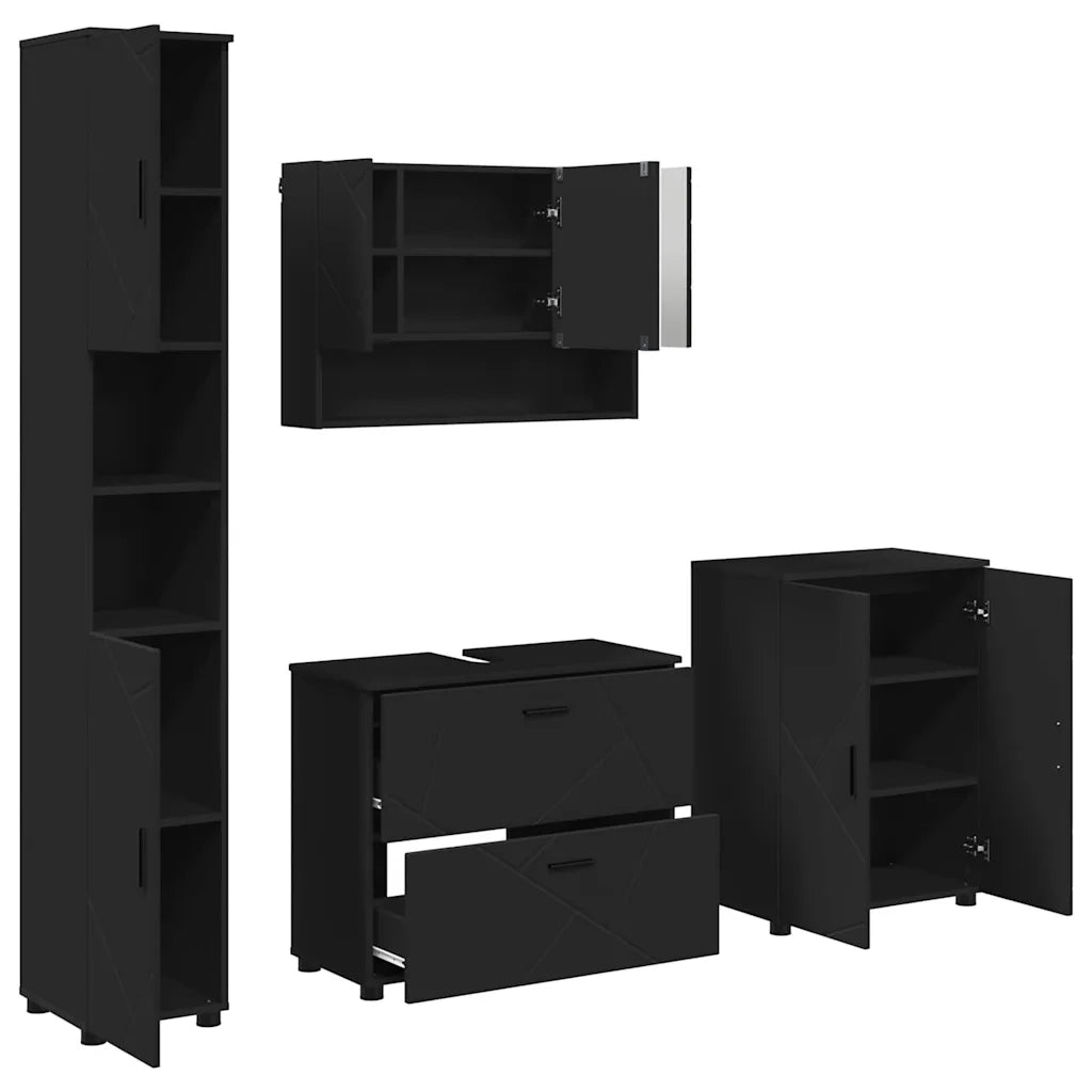 Set di mobili per il bagno con cassetto con porta 4 pcs Nero 3393084