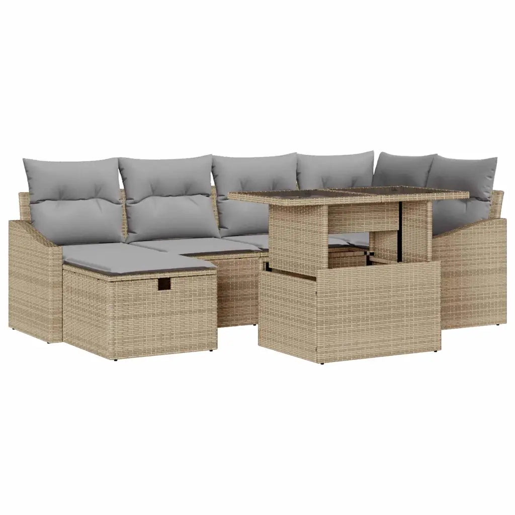 Set Divano da Giardino con cuscino 7 pcs Beige Poly Rattan
