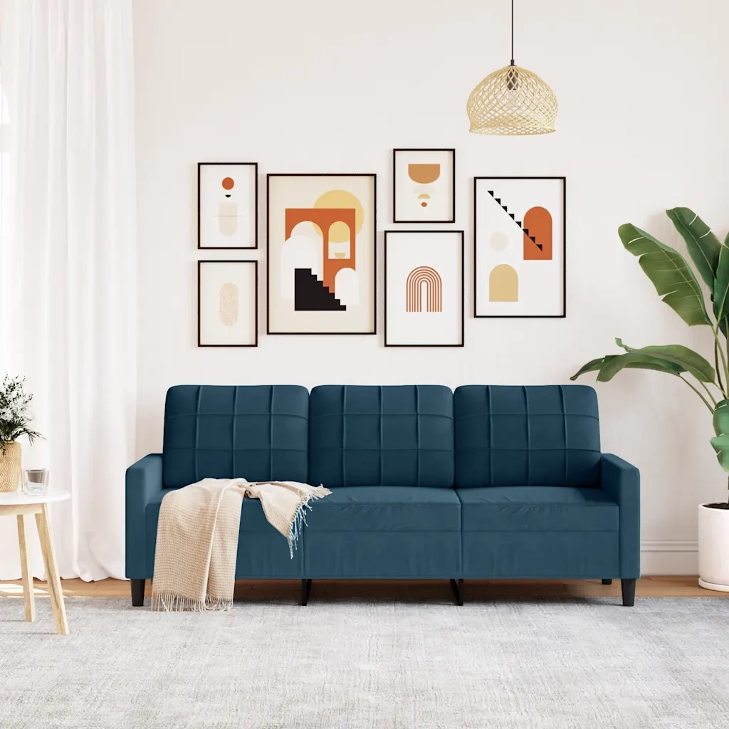 Divano | Divano da soggiorno | Sofa a 3 Posti Blu 180 cm in Velluto