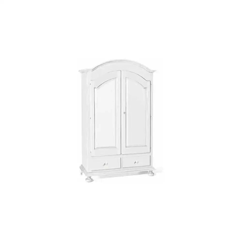 Armadio a cappello tondo appendiabiti con bastone e 2 ante 2 cassetti in legno massello e mdf con rifinitura in bianco 125x61x200 H