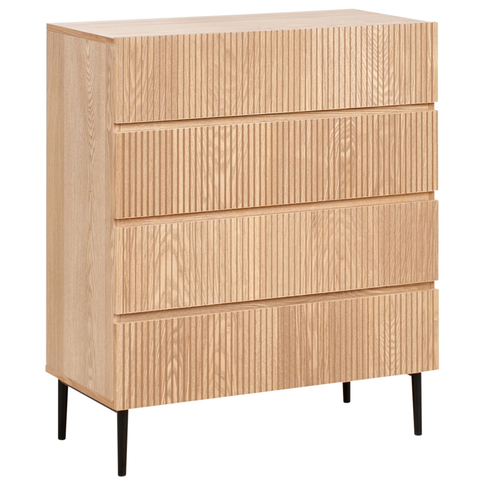 Cassettiera a 4 cassetti in legno di frassino naturale MDF a coste Soggiorno Camera da letto Moderna Stoccaggio