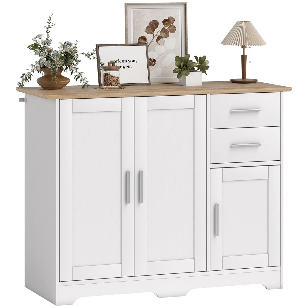 Cassettiera con ante e ripiani ¨C zephmum ¨C bianco e legno naturale 100x40x78