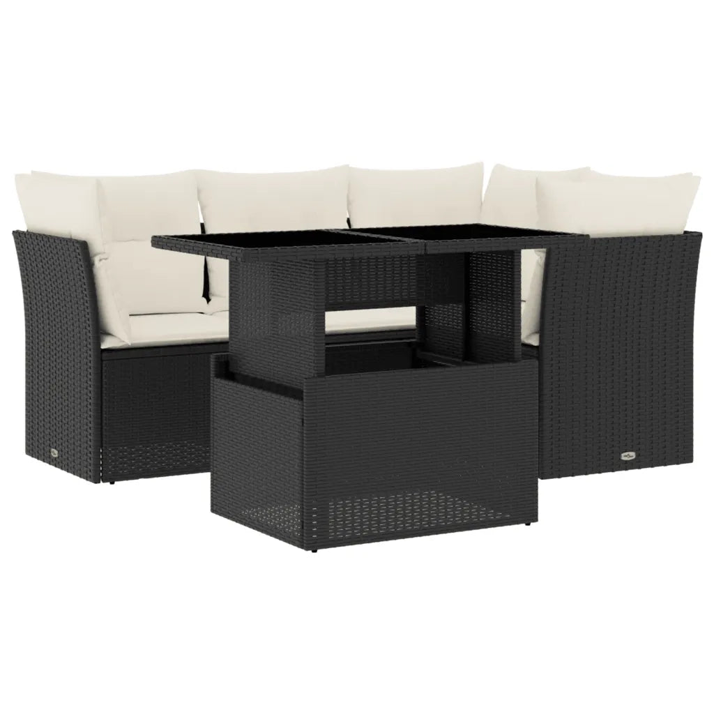 Set Divani da Giardino 5 pz con Cuscini in Polyrattan Nero 3266556