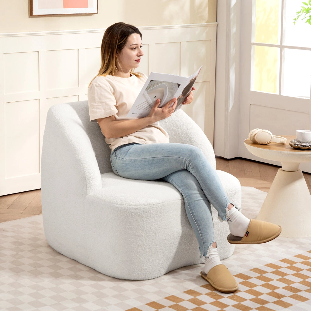 Poltrona Moderna con Rivestimento in Tessuto ¨C Minimal ¨C Cremewei?