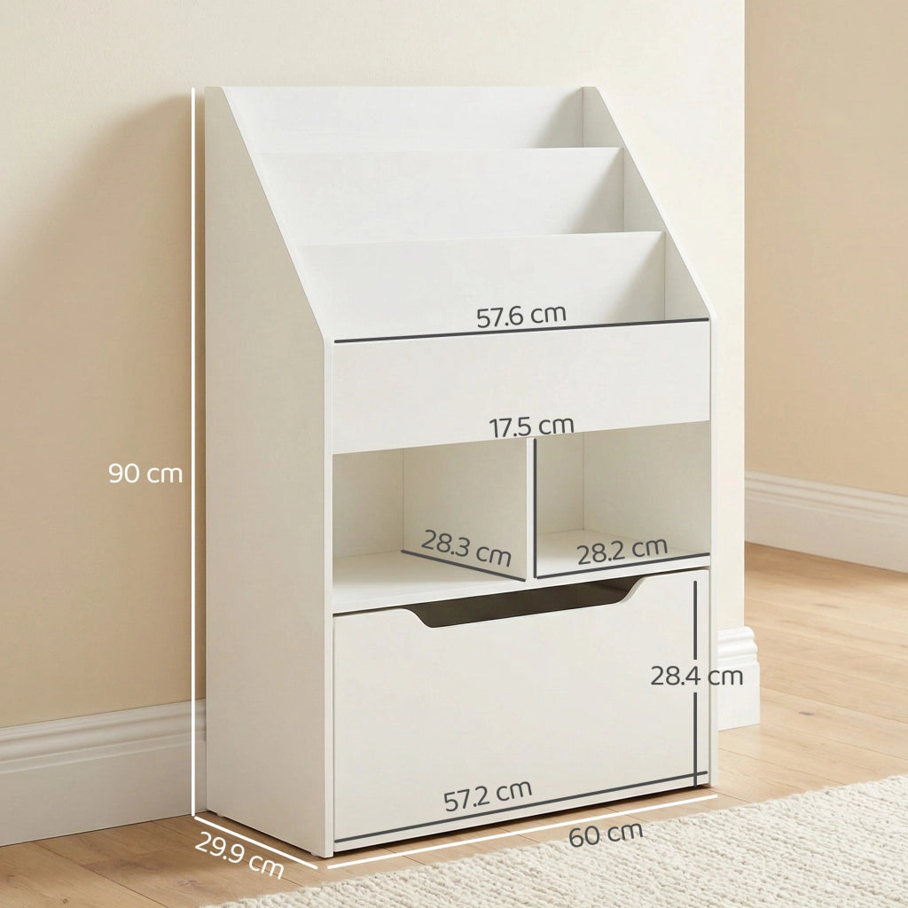 Libreria per Bambini con Ripiani e Cassetto ¨C zephmum ¨C Bianco, MDF, 60x30x90