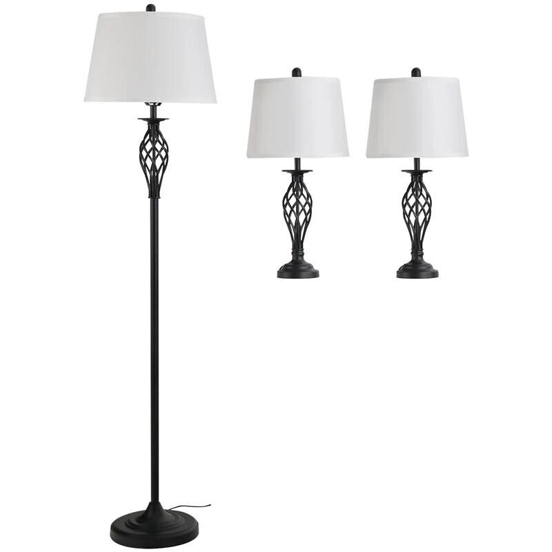 SET 3 PEZZI LAMPADA DA TERRA E 2 LAMPADE DA TAVOLO IN METALLO DESIGN VINTAGE