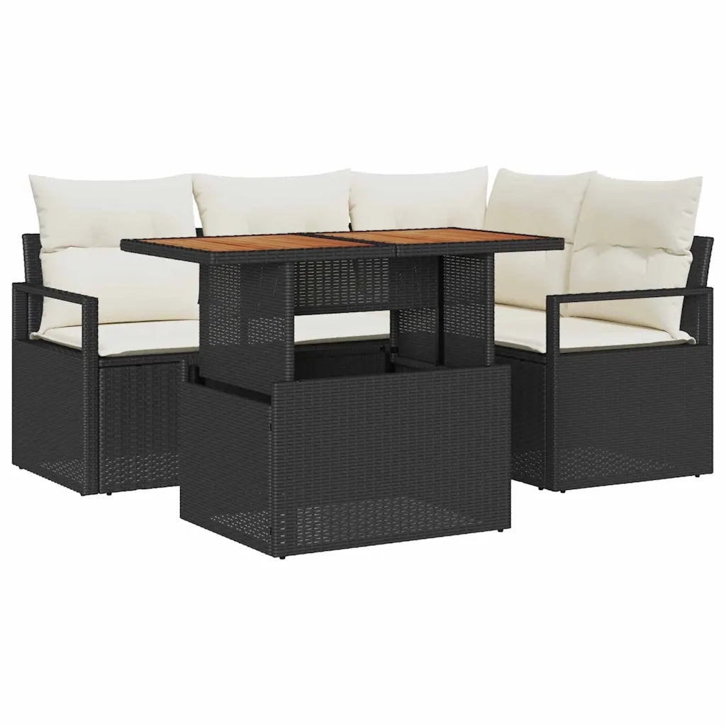 Set da Pranzo per Giardino con cuscino 5 pcs Nero e Crema 3349704