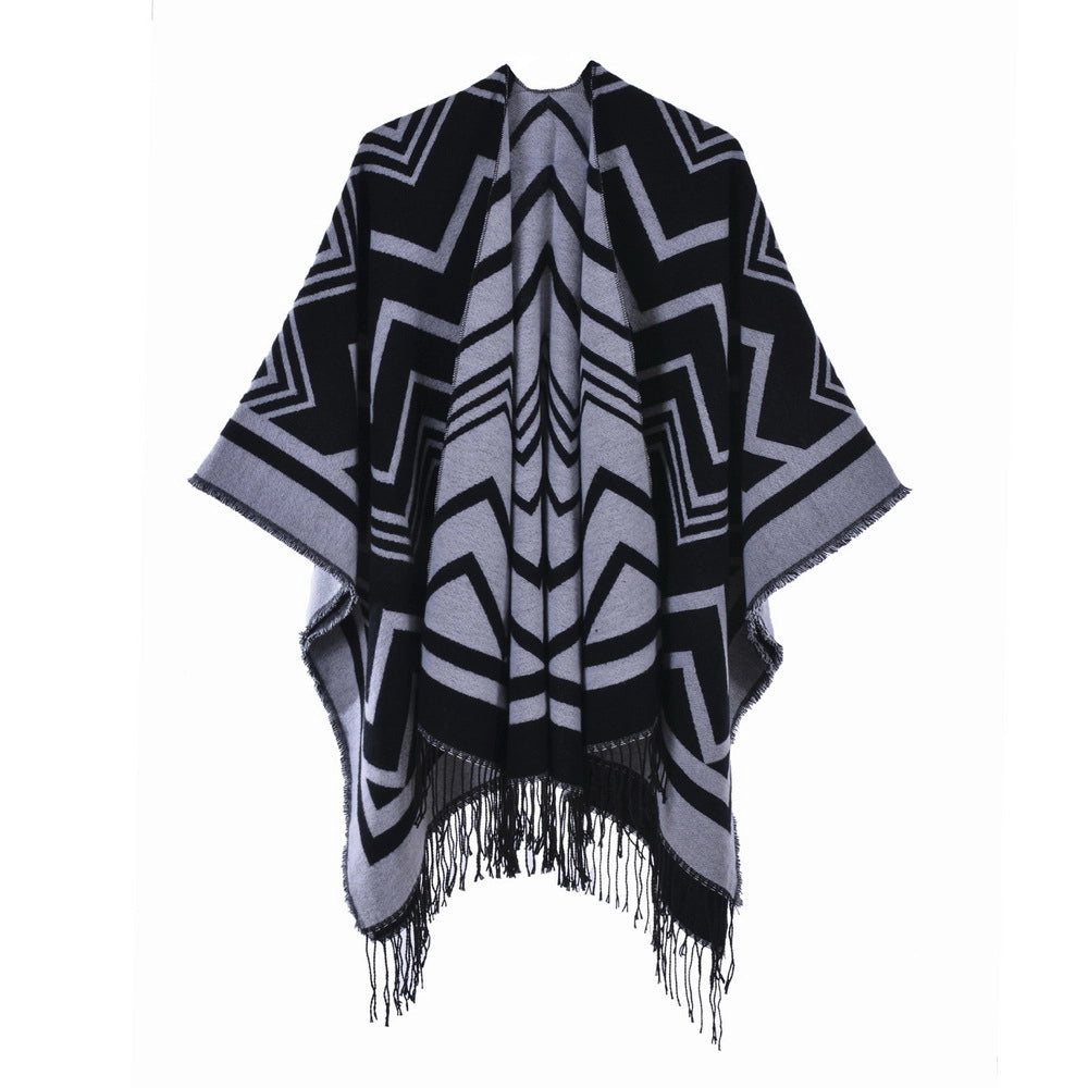 Sciarpa/stola da donna con nappe, alla moda, calda, spessa e divisa.
