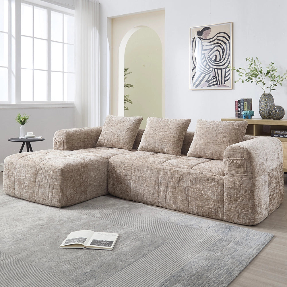 Divano angolare moderno - Xylo - 3 posti in L, chenille, kaki