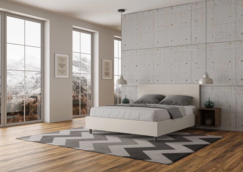 BS COM Letto matrimoniale con rete imbottito 160x200 similpelle bianco