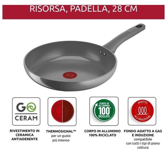 Lagostina 010274040128 Risorsa Padella Antiaderente Ceramica Goceram 28 cm Thermo Signal Multiuso colore Grigio