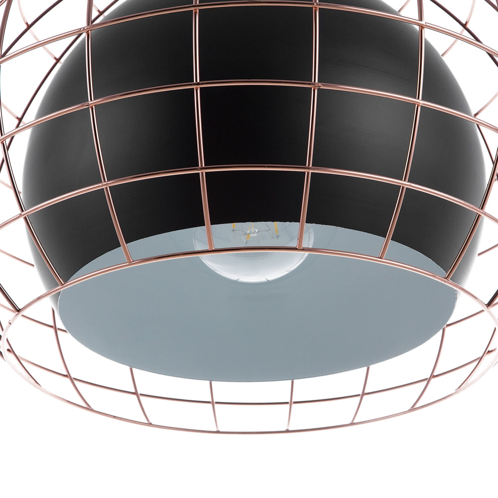 Lampada da Soffitto in Metallo Nero con Paralume a Gabbia 128 cm