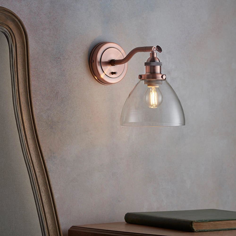 Applique retro Hansen rame anticato con interruttore E14