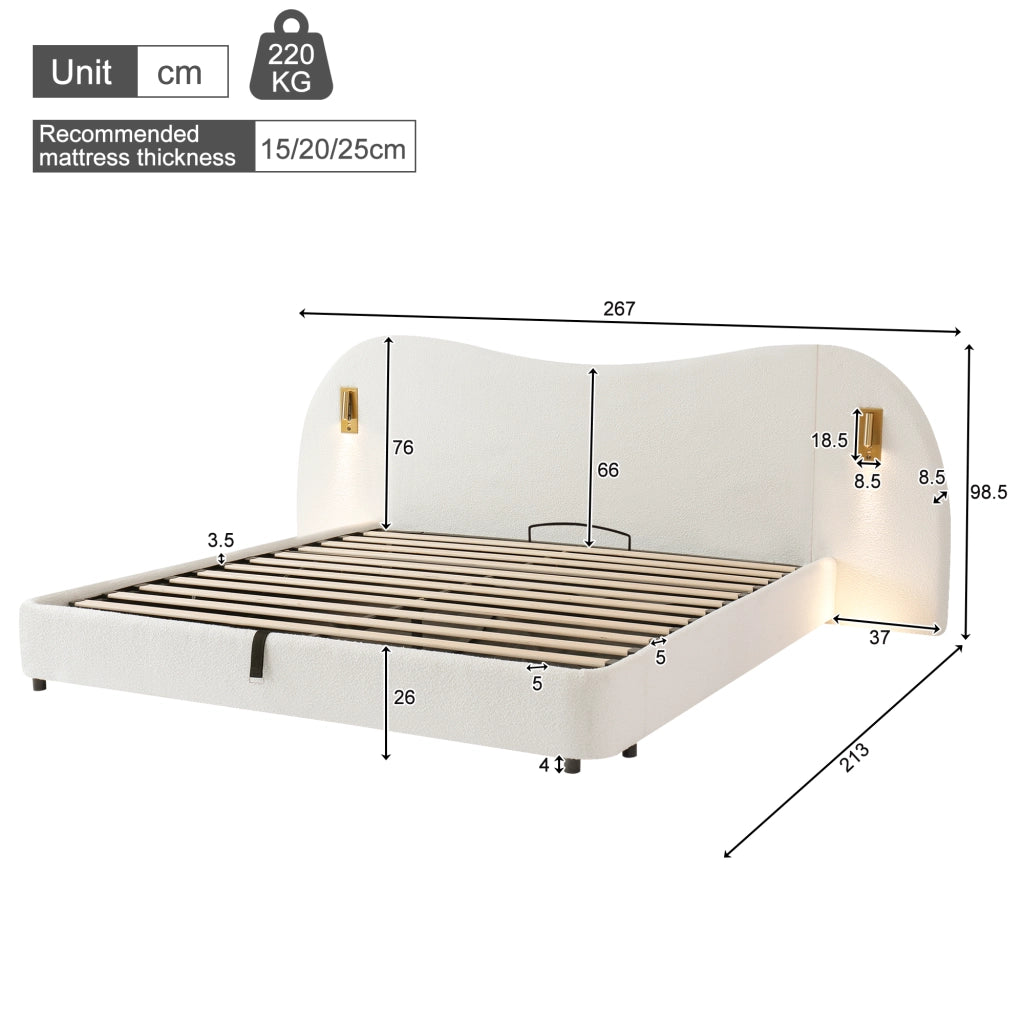 letto imbottito bouclé bianco 180 x 200 cm