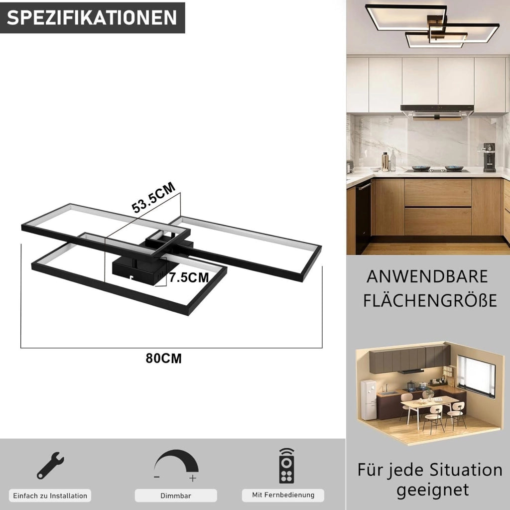 ZMH Lampada da soffitto plafoniera LED moderna telecomando metallo nero per camera letto